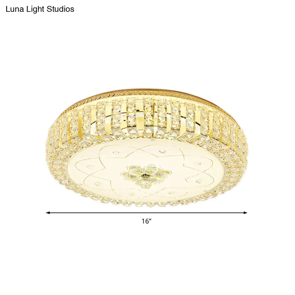 Golden Drum Flushmount Lighting: Modern Crystal And Glass Multi Light Ceiling Lamp (16’/19.5’
