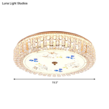 Golden Drum Flushmount Lighting: Modern Crystal And Glass Multi Light Ceiling Lamp (16’/19.5’