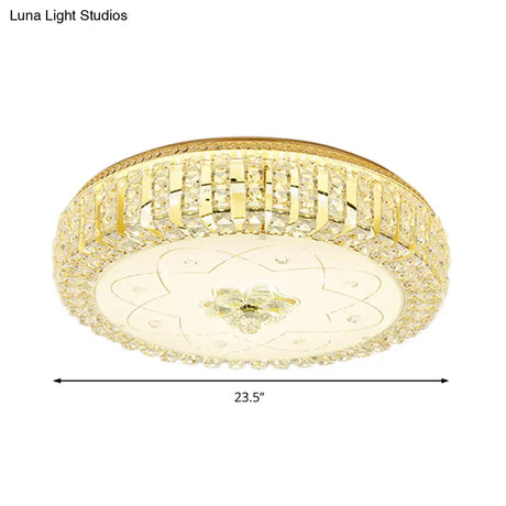 Golden Drum Flushmount Lighting: Modern Crystal And Glass Multi Light Ceiling Lamp (16’/19.5’