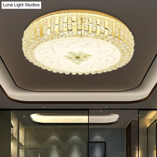 Golden Drum Flushmount Lighting: Modern Crystal And Glass Multi Light Ceiling Lamp (16’/19.5’