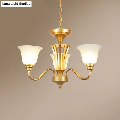 Golden Flared Ceiling Light Traditional Chandelier - Frosted Glass For Living Room