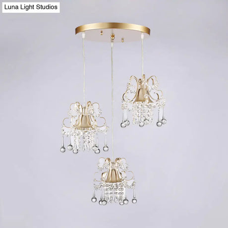 Golden Flared Semi Flush Mount Traditional 3 - Light Dining Room Ceiling Fixture With Crystal