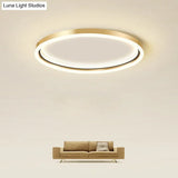 Golden Led Flush Mounted Lamp For Bedroom - Simplicity Aluminum Ring Ceiling Mount Light Gold / 16