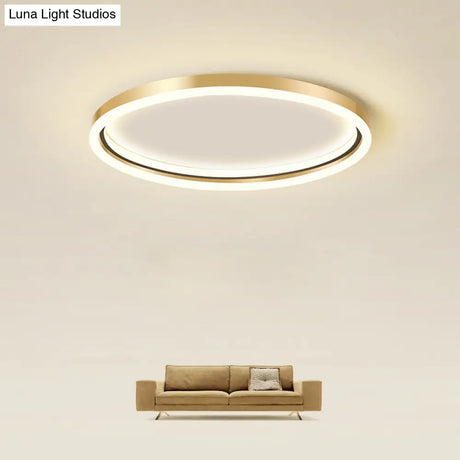 Golden Led Flush Mounted Lamp For Bedroom - Simplicity Aluminum Ring Ceiling Mount Light Gold / 16
