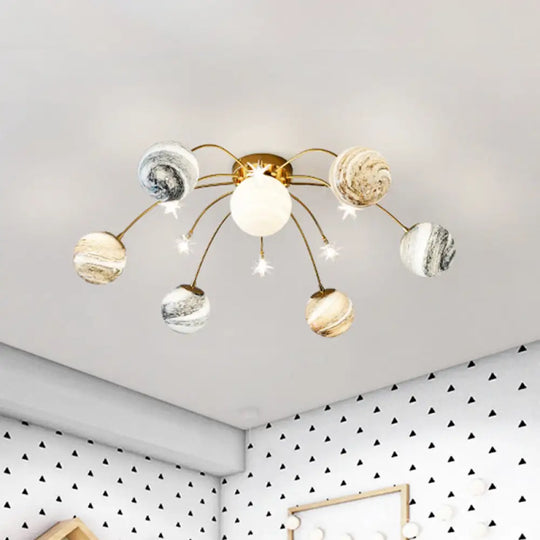 Golden Led Semi Flush Mount For Kids Bedroom Ceiling Lighting Gold
