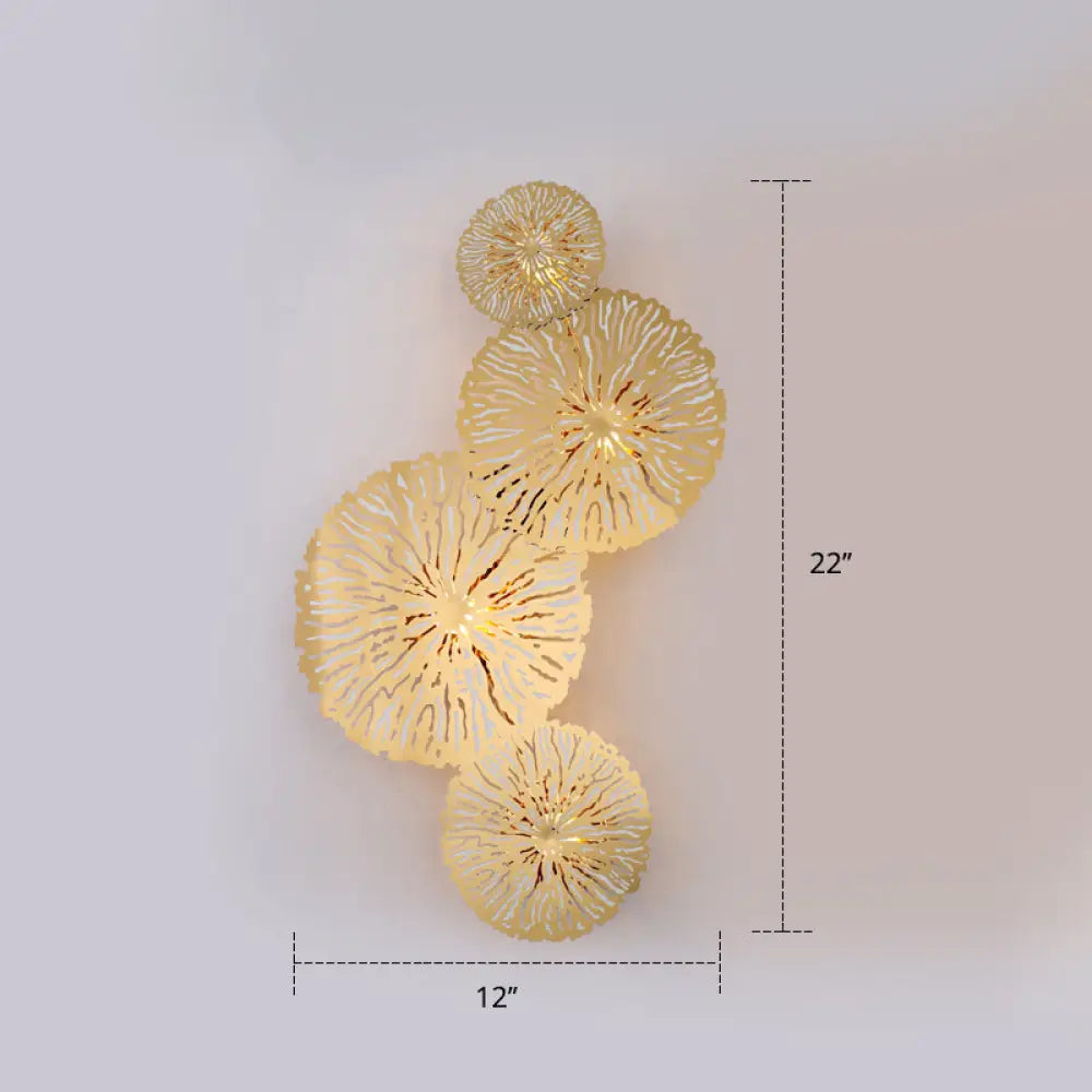 Golden Lotus Leaf Wall Mounted Sconce Light Fixture With Artistic Metal Shade (4 Bulbs) Gold / Left