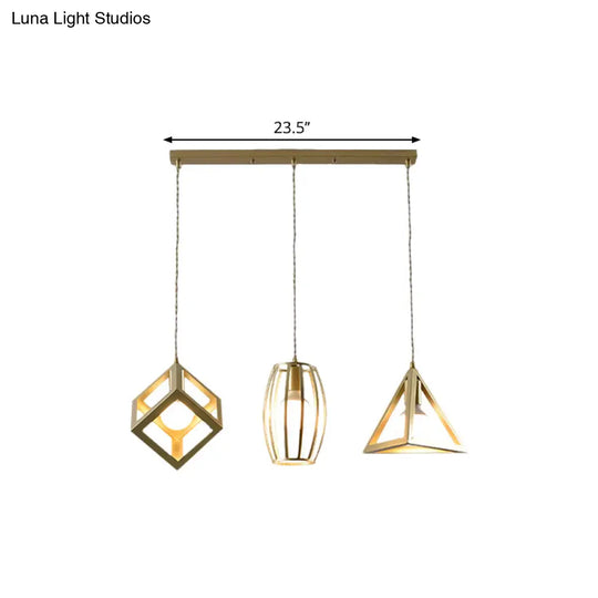 Golden Metal Farmhouse Hanging Lamp With 3 Lights: Stylish Living Room Suspended Light