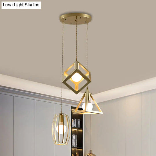 Golden Metal Farmhouse Hanging Lamp With 3 Lights: Stylish Living Room Suspended Light