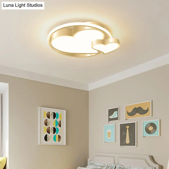 Golden Metal Flush Mount Ceiling Light With Double Heart Design For Modern Bedroom Lighting Gold /