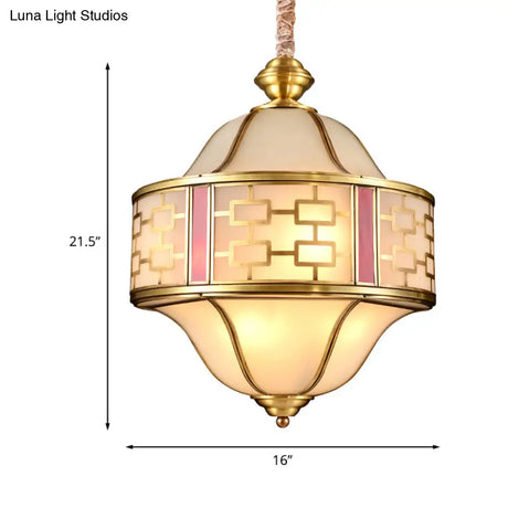 Golden Milglass Colonial Porch Chandelier - Double Bell Pendant With 6 Heads