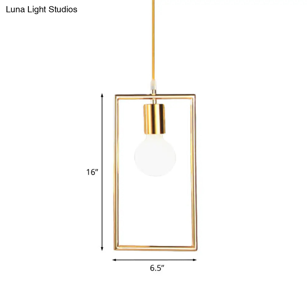 Golden Rectangle Loft Style Hanging Ceiling Light- 1 Bedroom Pendant Lamp