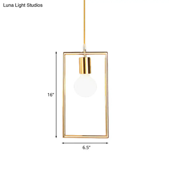 Golden Rectangle Loft Style Hanging Ceiling Light- 1 Bedroom Pendant Lamp