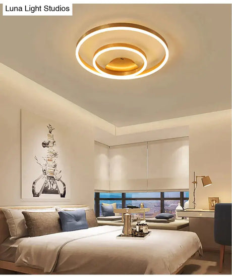 Golden Round Iron Led Ceiling Lights For Living Room Bedroom Indoor Home Lustre Lighting Fixtures