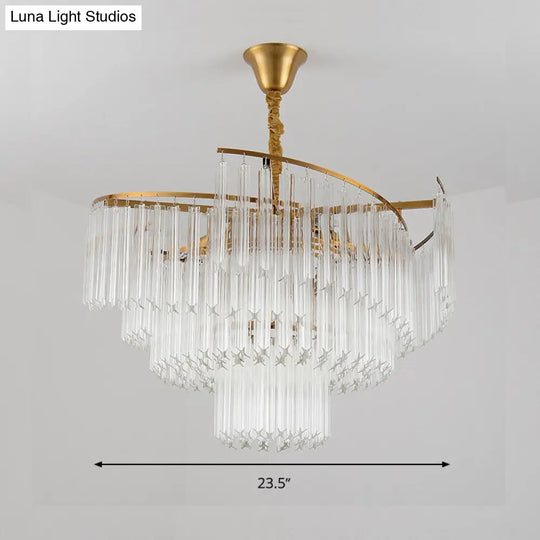 Gold Led Pendant Chandelier With Crystal Rod Shade - 8-Bulb Tiered Light Fixture For Living Room