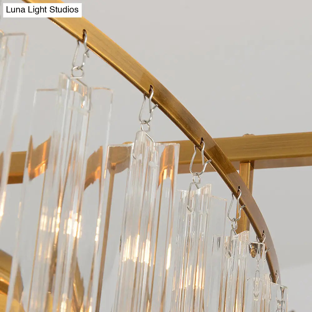 Golden Tiered Crystal Rod Chandelier: 8-Bulb Led Pendant Light For Living Room