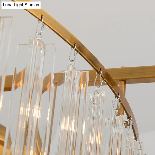 Golden Tiered Crystal Rod Chandelier: 8-Bulb Led Pendant Light For Living Room
