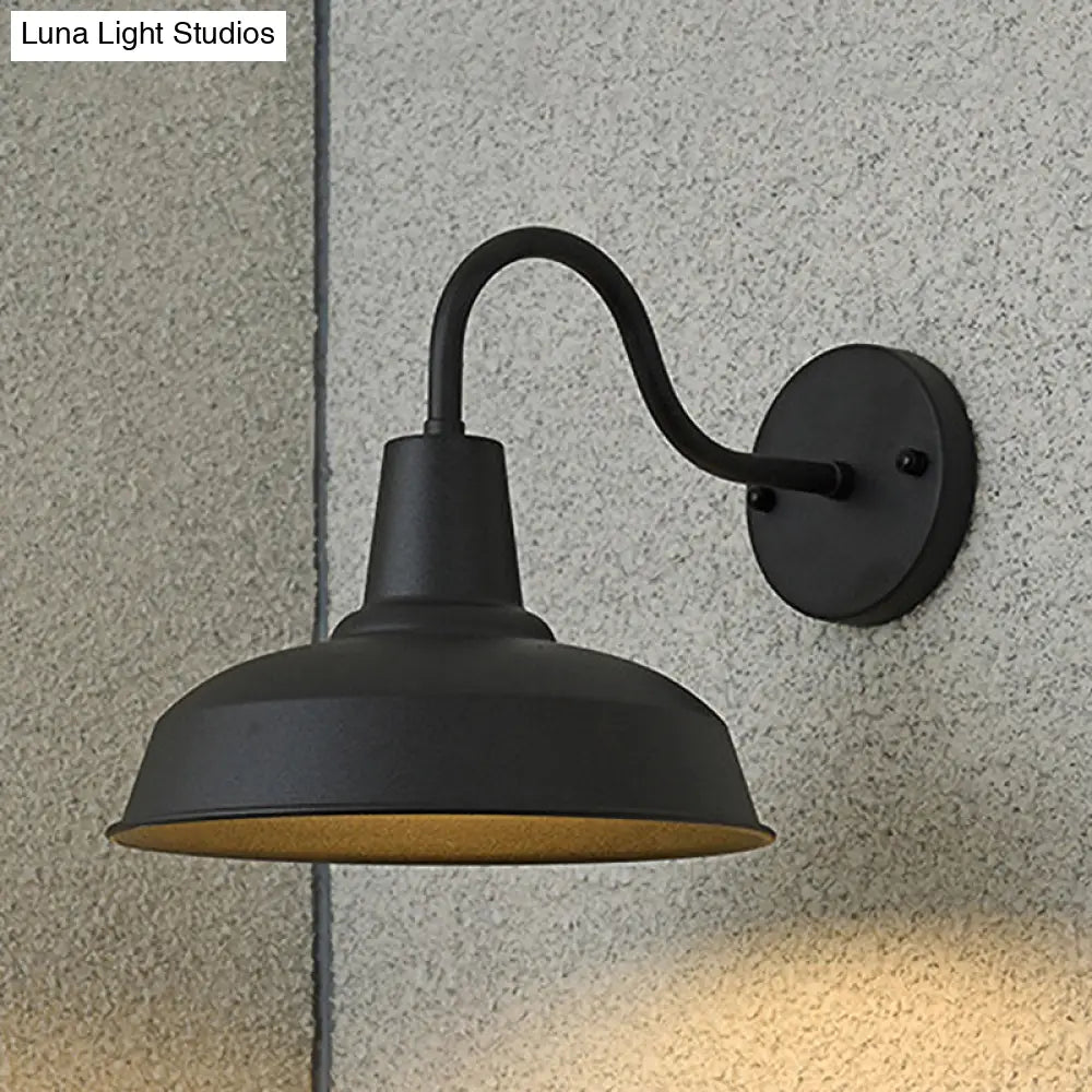 Gooseneck Arm Farmhouse Barn Wall Sconce With Metallic 1-Bulb Lamp - Black Porch Lighting