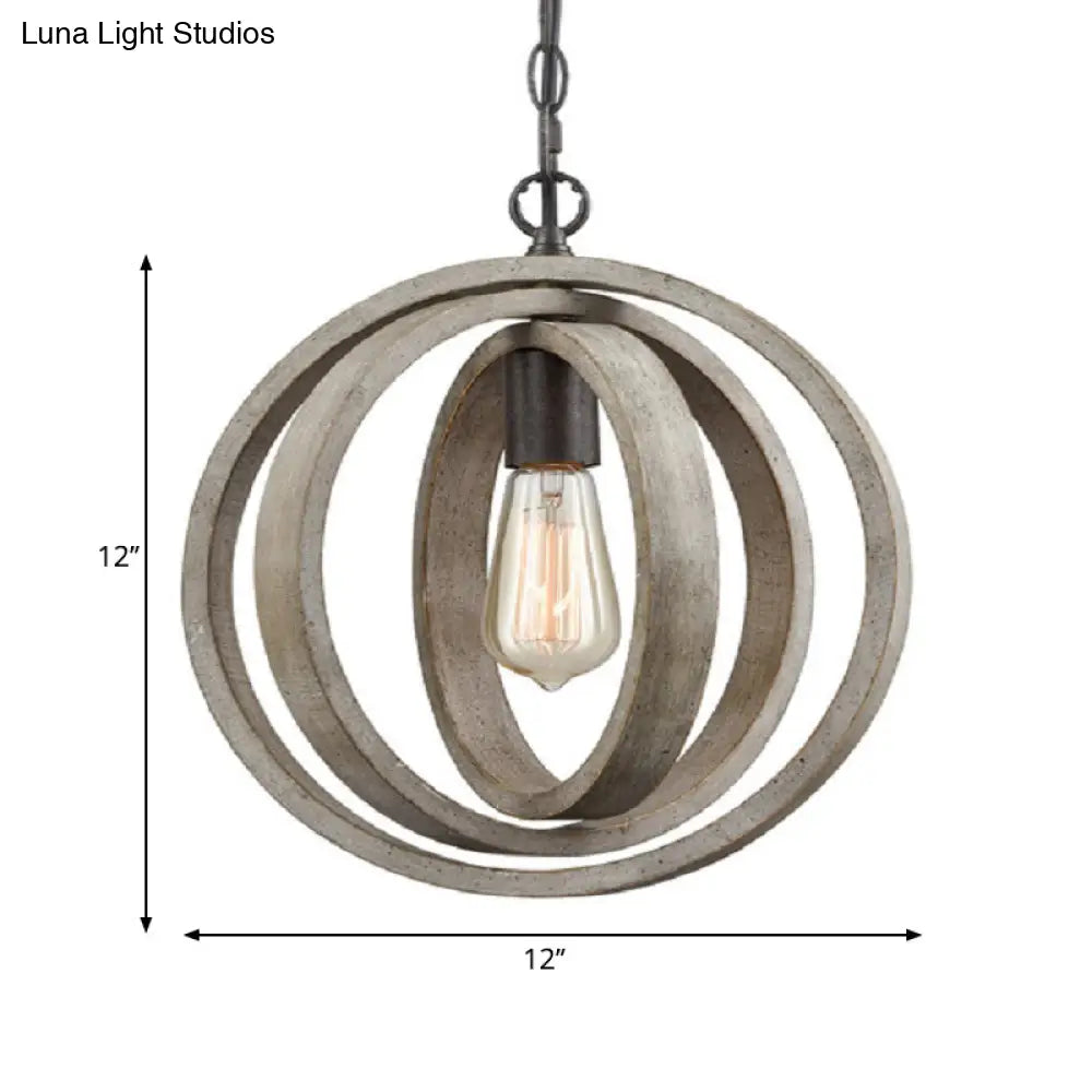 Gray Wood Farmhouse Pendant Light With Orb Design - Ideal For Dining Room