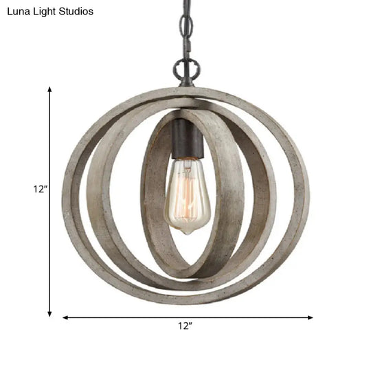 Gray Wood Farmhouse Pendant Light With Orb Design - Ideal For Dining Room