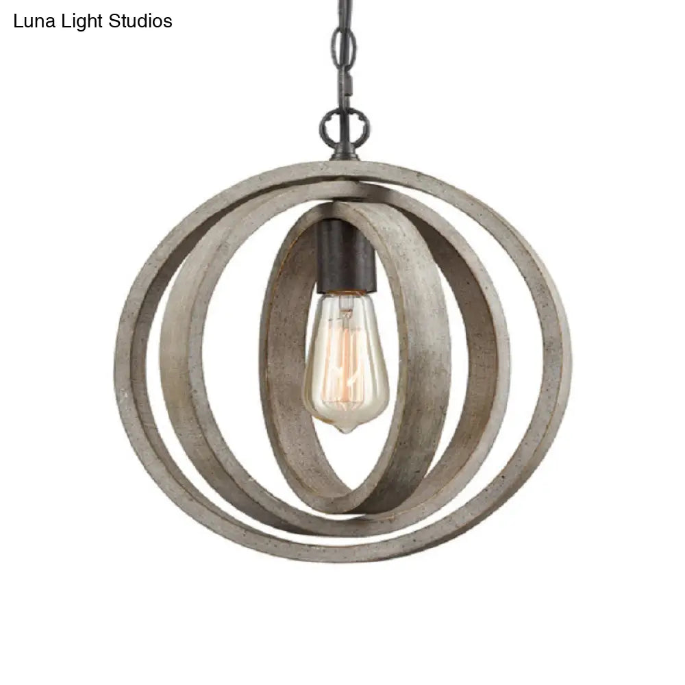 Gray Wood Farmhouse Pendant Light With Orb Design - Ideal For Dining Room