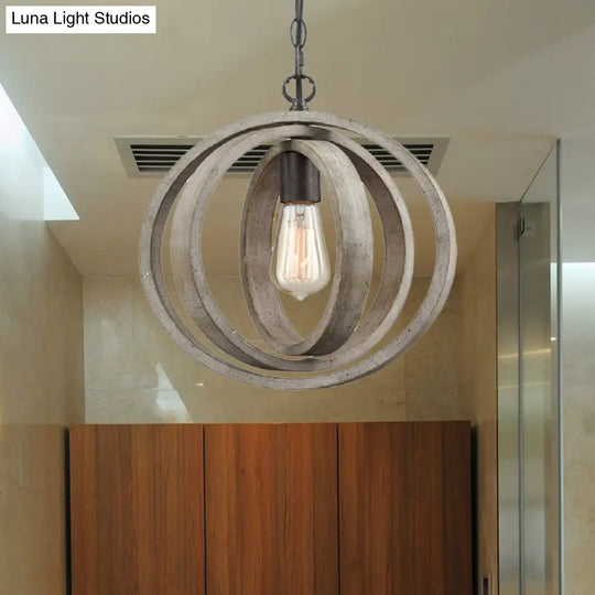Gray Wood Farmhouse Pendant Light With Orb Design - Ideal For Dining Room