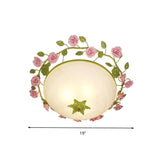 Green 3-Light Flush Mount Bowl Ceiling Light For Living Room - Country Style (19/23 Width)