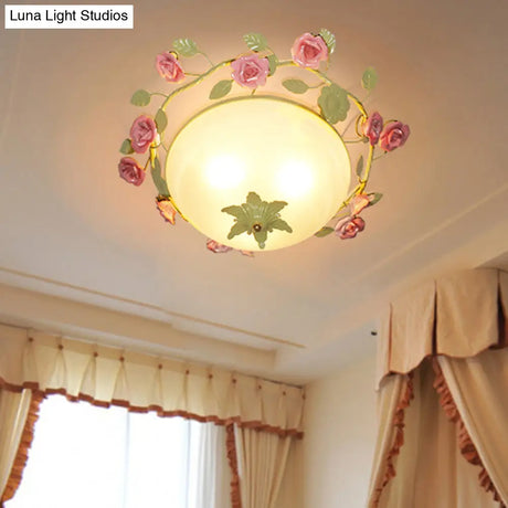 Green 3 - Light Flush Mount Bowl Ceiling Light For Living Room - Country Style (19’/23’ Width)