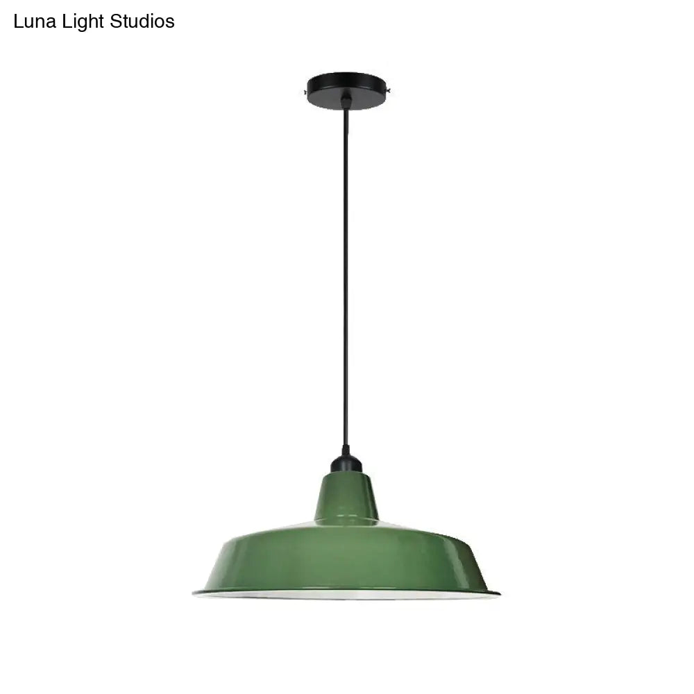 Barn Shaped Pendant Lamp: Green Finish Loft Style Metal 1 Bulb Dining Room Suspension Light