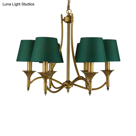 Green Cone Fabric Pendant Chandelier - Classic Bedroom Ceiling Fixture With 3/6/8 Lights