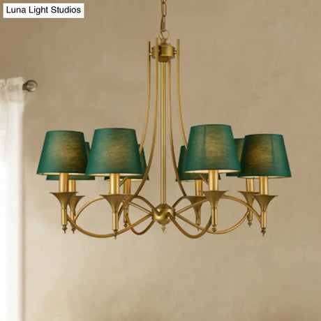 Green Cone Fabric Pendant Chandelier - Classic Bedroom Ceiling Fixture With 3/6/8 Lights