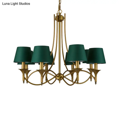 Green Cone Fabric Pendant Chandelier - Classic Bedroom Ceiling Fixture With 3/6/8 Lights