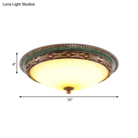 Green Flower Flush Mount Led Ceiling Light - Traditional Resin Design Warm/White