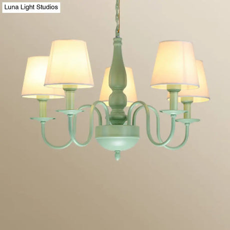Green Metal And Fabric Chandelier: Stylish Coolie Shade For Adult Bedrooms