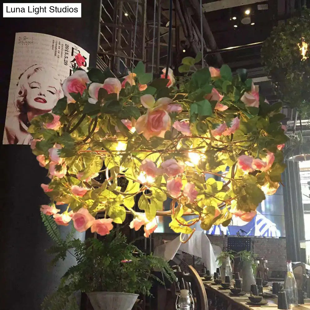 Green Metal Chandelier With Led Lights - Industrial 3-Light Ceiling Lamp For Restaurants