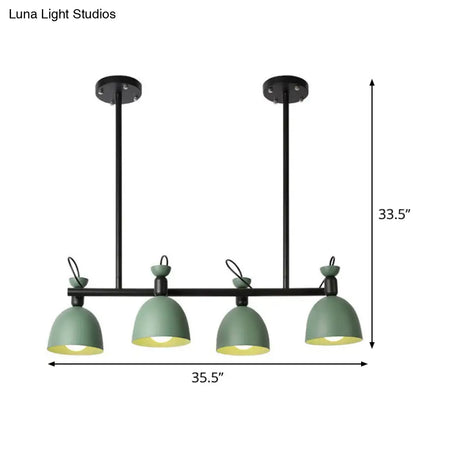 Green Metal Dome Chandelier - Modernist 4-Light Fixture with Adjustable Node Green