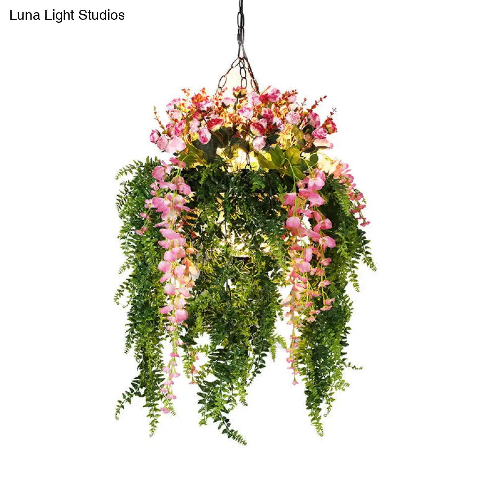 Green Metal Hanging Chandelier With Industrial Pendant Lighting - 4 Heads Decorative Plant Fixture