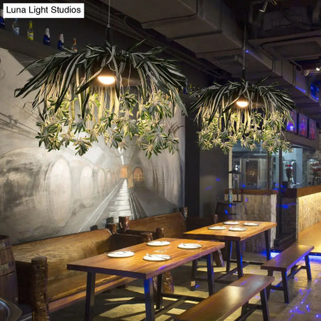 Green Metal Pendant Light With 1 Led Bulb For Restaurant Down Lighting