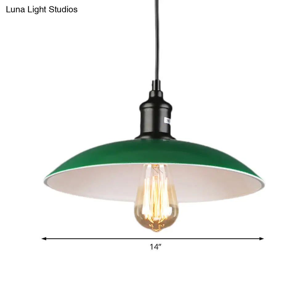 Green Vintage Dome Pendant Light For Dining Table Or Ceiling - 14/18 Dia
