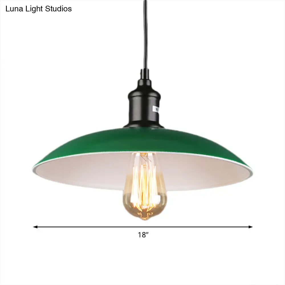 Green Vintage Dome Pendant Light For Dining Table Or Ceiling - 14/18 Dia
