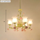 Green Milk Glass Bloom Chandelier - Traditional 6-Head Pendant Light For Living Room