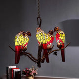 Green Parrot Chandelier - 5-Light Cut Glass Suspension Lamp For Living Room