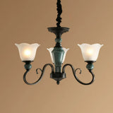 Green Vintage Floral Frosted Opal Glass Chandelier Pendant Light For Living Room 3 / Up
