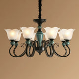 Green Vintage Floral Frosted Opal Glass Chandelier Pendant Light For Living Room 8 / Up