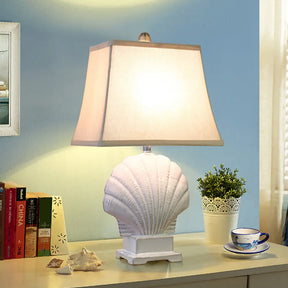 Green/White Ceramic Shell Night Light Table Lamp With Pagoda Shade - Handmade Country Style 1 Bulb
