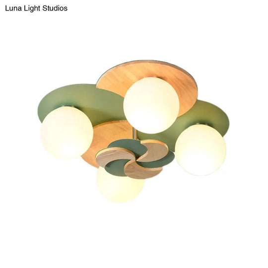 Green/White Nordic Semi-Flush Mount Lighting With 4 Bulbs For Bedroom