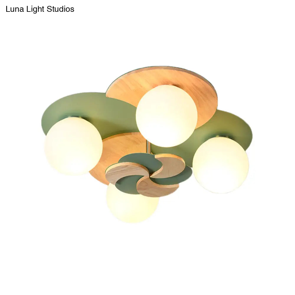 Green/White Nordic Semi - Flush Mount Lighting With 4 Bulbs For Bedroom