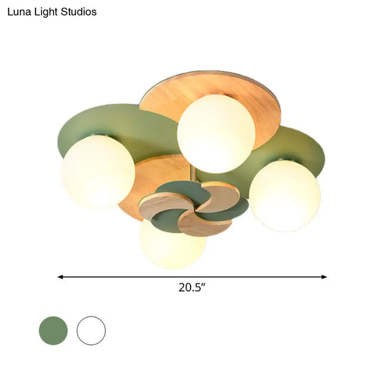 Green/White Nordic Semi-Flush Mount Lighting With 4 Bulbs For Bedroom