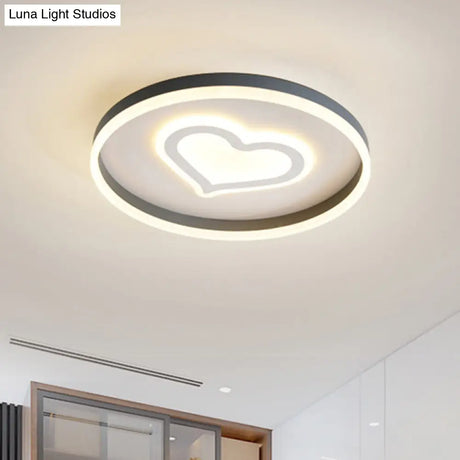 Grey Acrylic Led Ceiling Lamp: Modern Circular Flush Light With Butterfly/Loving Heart Design For
