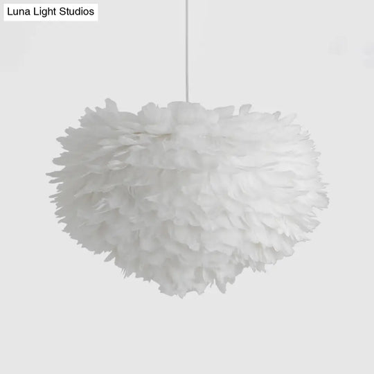 Grey/White/Pink Feather Pendant Lamp For Bedroom - Elegant & Minimalist
