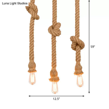 H Brown Naked Bulb Design Pendant Light With Rope Knot - Ideal For Kitchen Bar 39’/59’ Height